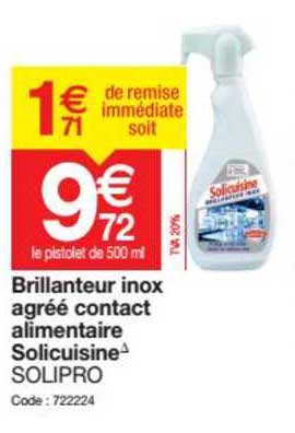 brillanteur inox agrée contact alimentaire solicuisine solipro
