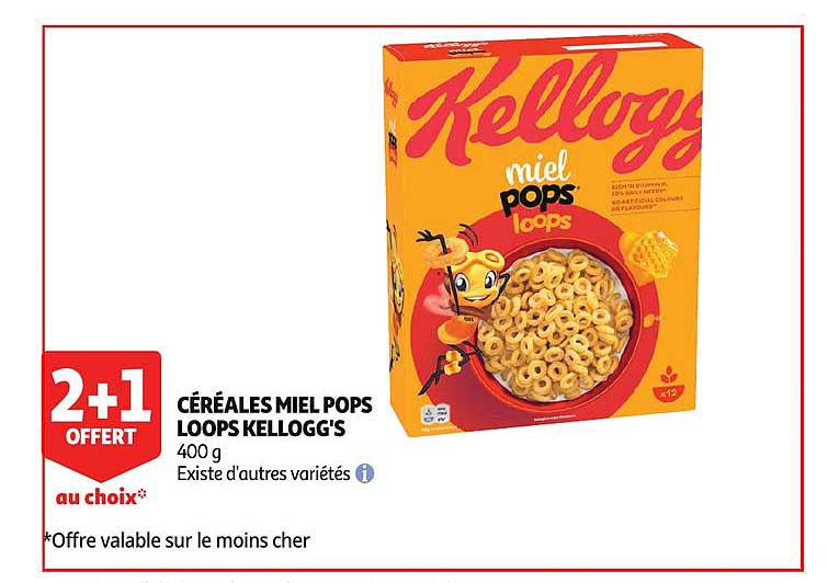 céréales miel pops loops kellogg's 2+1 offert