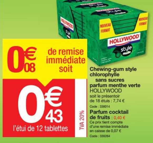 Chewing Gum Style Chlorophylle Sans Sucres Parfum Menthe Verte Hollywood