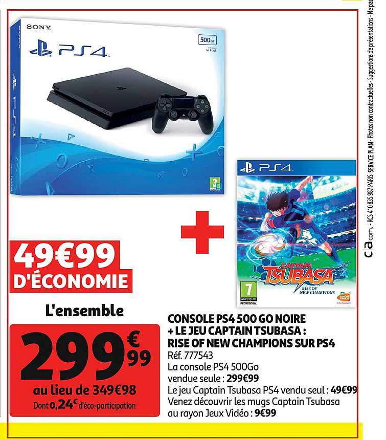 console ps4 500 go noire plus le jeu captain tsubasa rise of new champions sur ps4