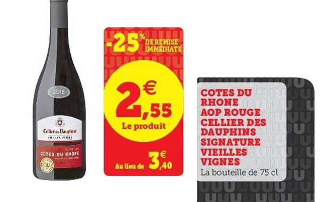côtes du rhône aop rouge cellier des dauphins signature vieilles vignes -25% remise immédiate