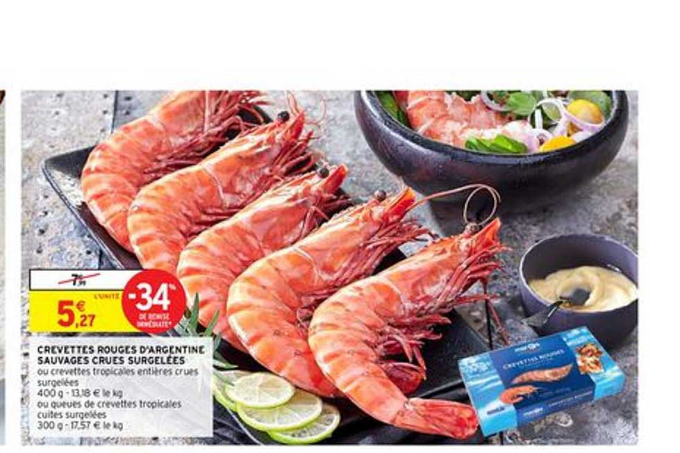 crevettes rouges d'argentine sauvages crues surgelées -34% remise immédiate