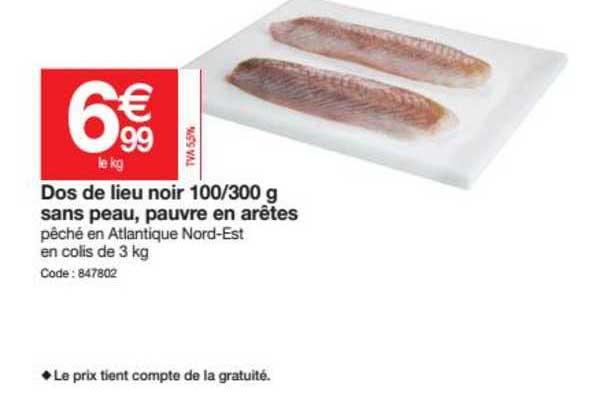 dos de lieu noir 100 300 g sans peau pauvre en arêtes