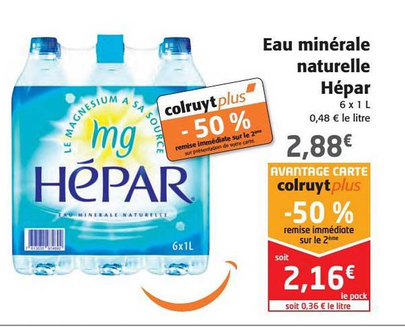 Eau Minérale Natuelle Hépar -50% Remise Immédiate Sur Le 2ème