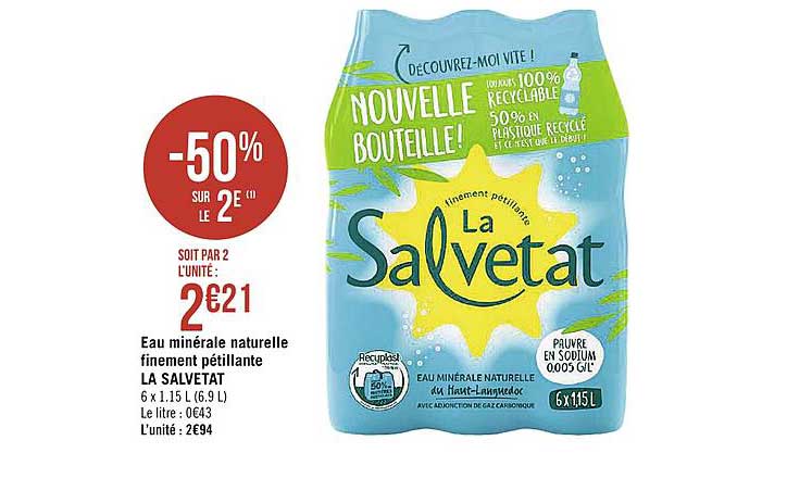 eau minérale naturelle finement pétillante la salvetat -50% sur le 2e
