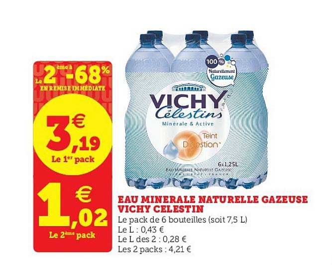 Eau Minérale Naturelle Gazeuse Vichy Celestins Le 2ème En à -68% En Remise Immédiate
