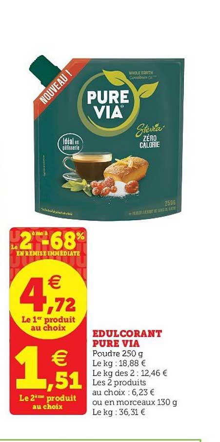 edulcorant pure via le 2ème en à -68% en remise immédiate