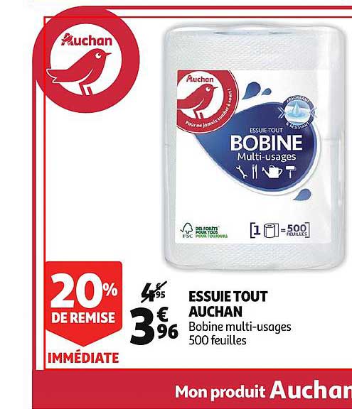 essuie tout auchan 20% remise immédiate