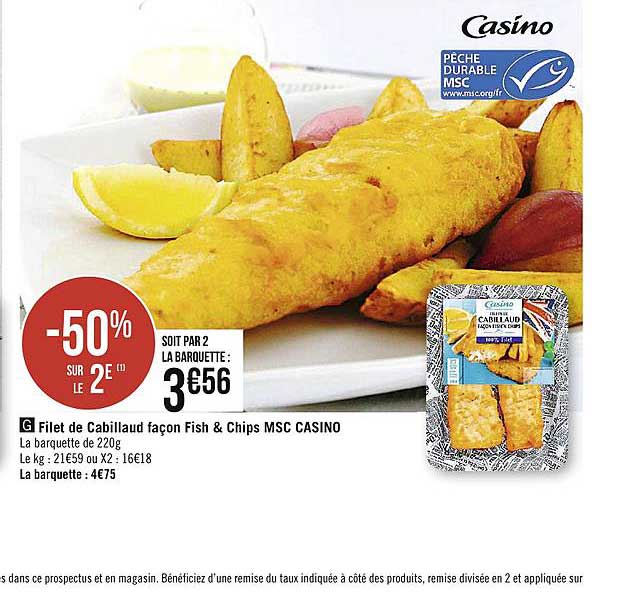 filet de cabillaud façon fish & chips msc casino -50% sur le 2e