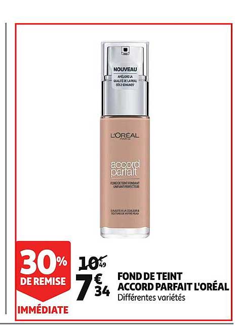 fond de teint accord parfait l'oréal 30% remise immédiate