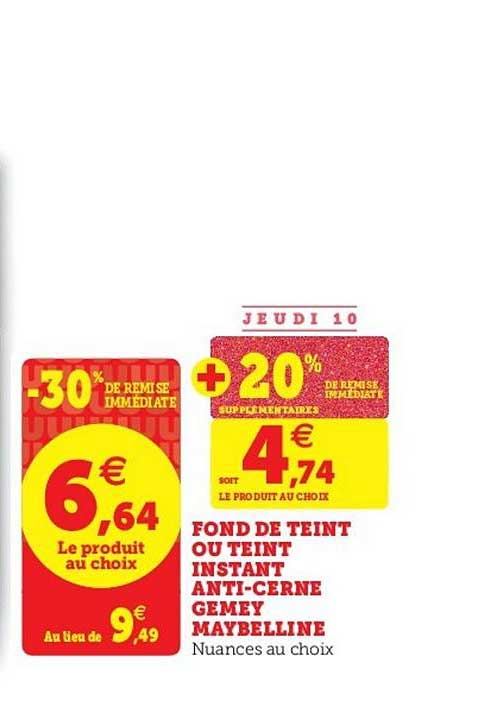 fond de teint ou teint instant anti cerne gemey maybelline -30% remise immédiate