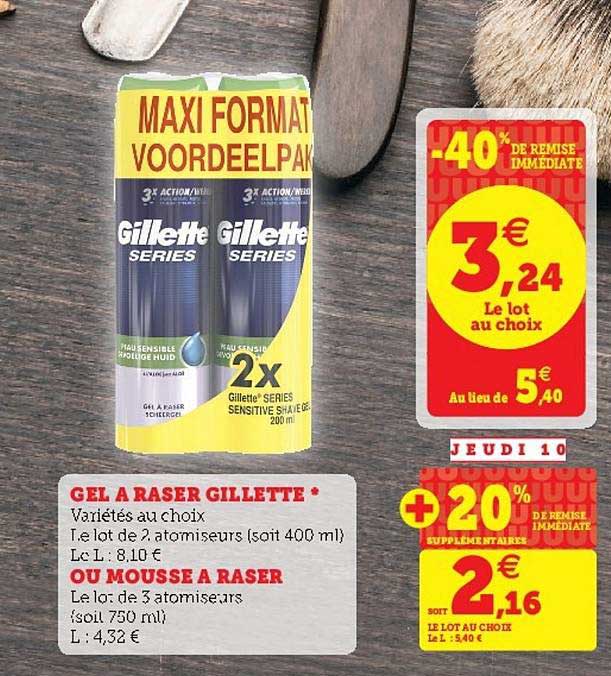 gel à raser gillette ou mousse à raser -40% remise immédiate