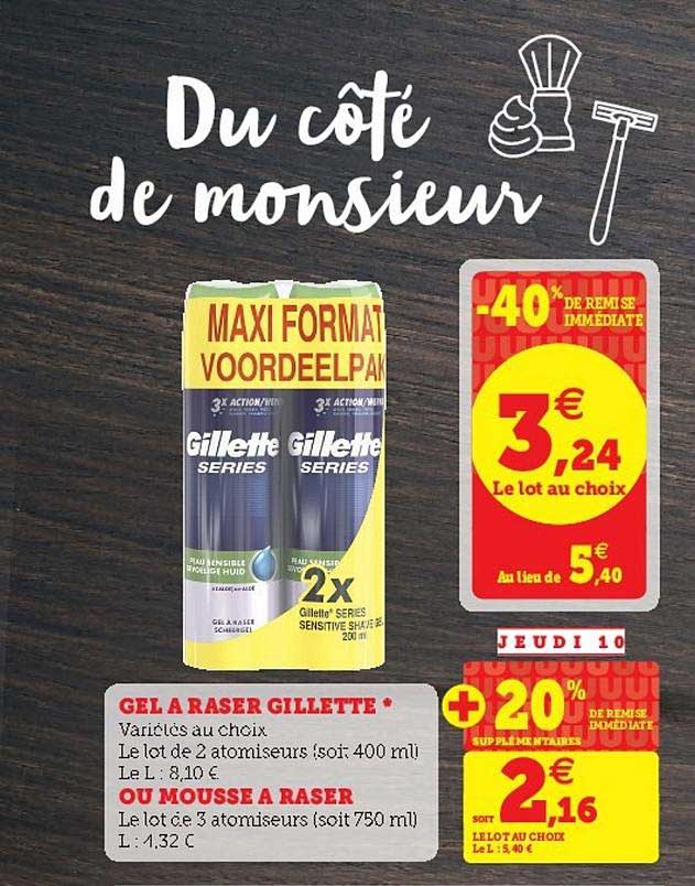 gel à raser gillette ou mousse à raser -40% remise immédiate
