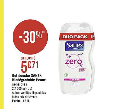 gel douches sanex biodégradable peaux sensibles