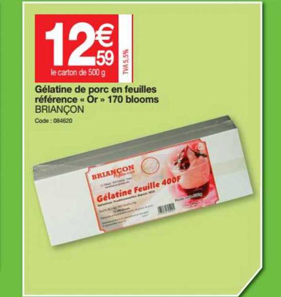 gélatine de porc en feuilles référence or 170 blooms c