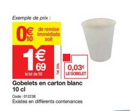 Gobelets En Carton Blanc 10 Cl