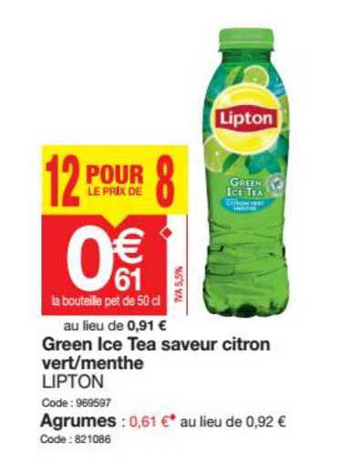 Green Ice Tea Saveur Citron Vert Menthe Lipton Agrumes