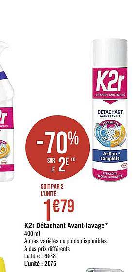 k2r détachant avant lavage -70% sur le 2e