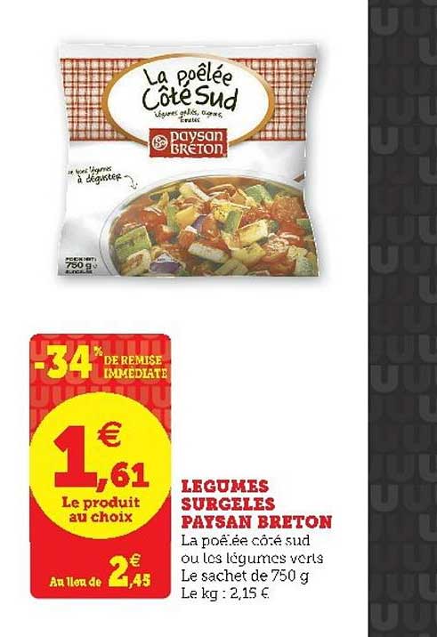 légumes surgelés paysan breton -34% remise immédiate