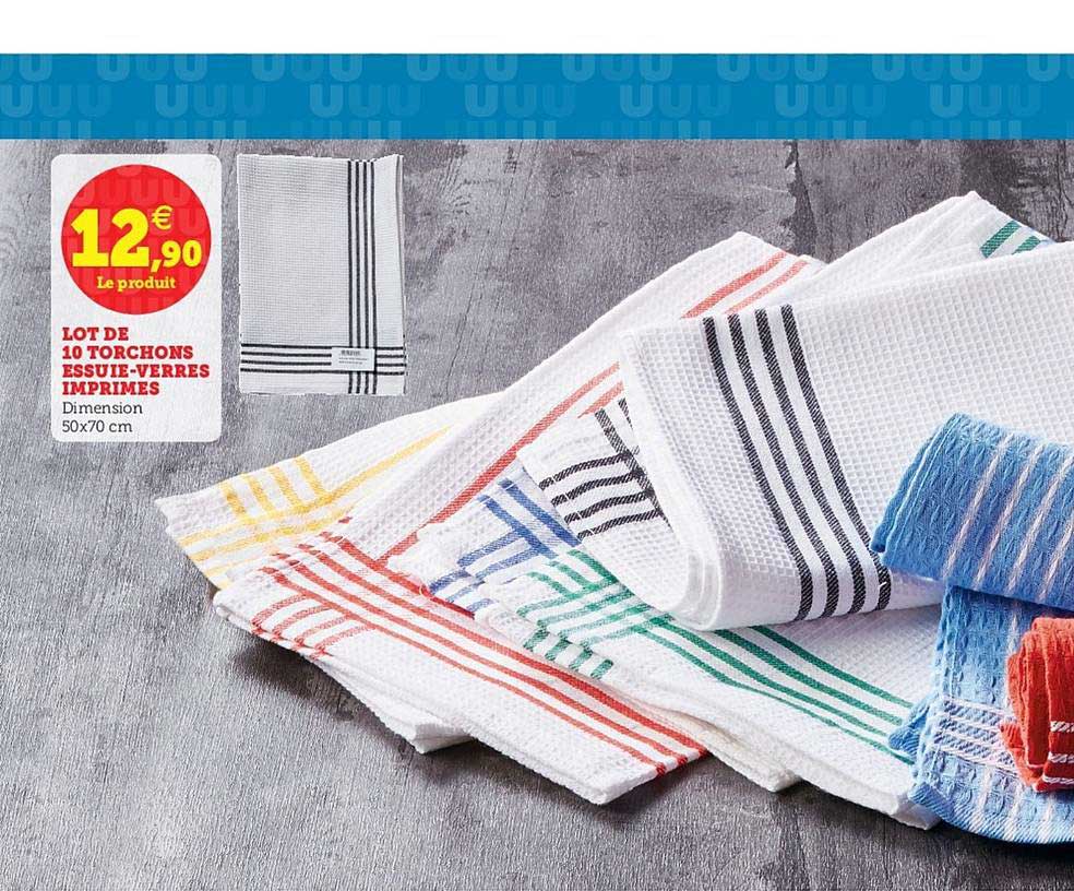 lot de 10 torchons essuie verres imprimés