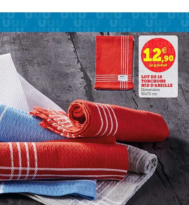 Lot De 10 Torchons Nid D'abeille