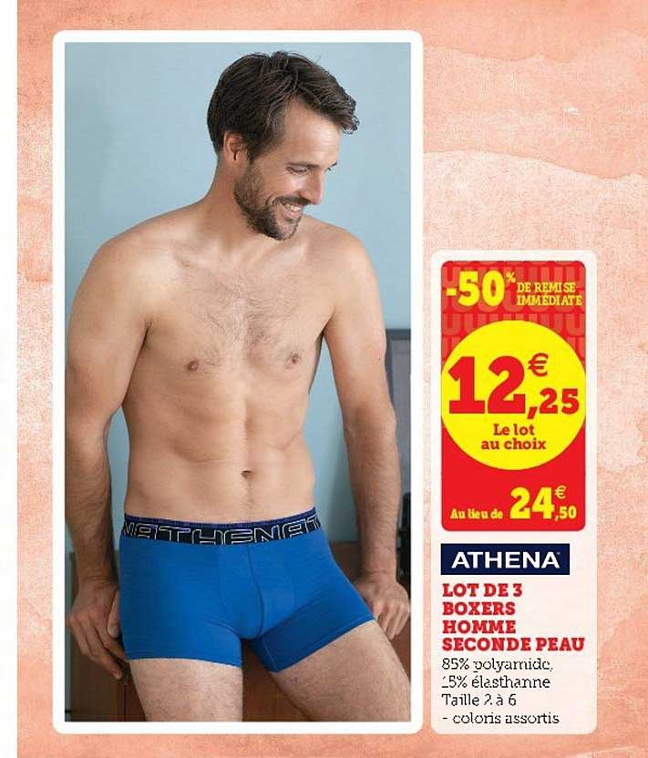 lot de 3 boxers homme seconde peau athena -50% remise immédiate