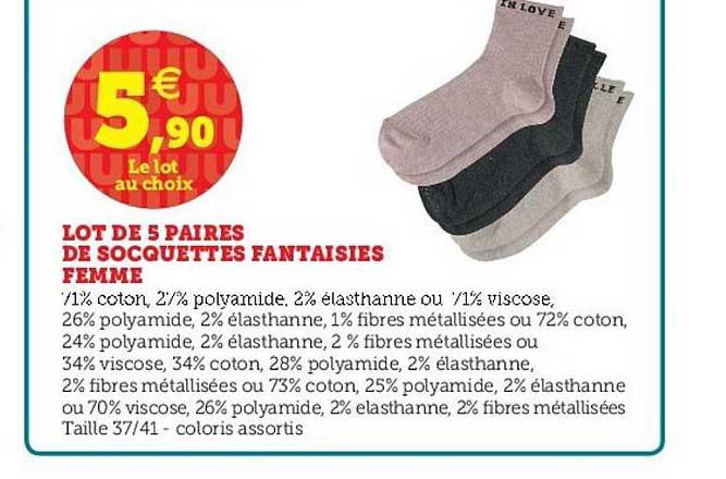 Lot De 5 Paires De Socquettes Fantaisies Femme