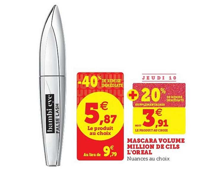mascara volume million de cils l'oréal -40% remise immédiate