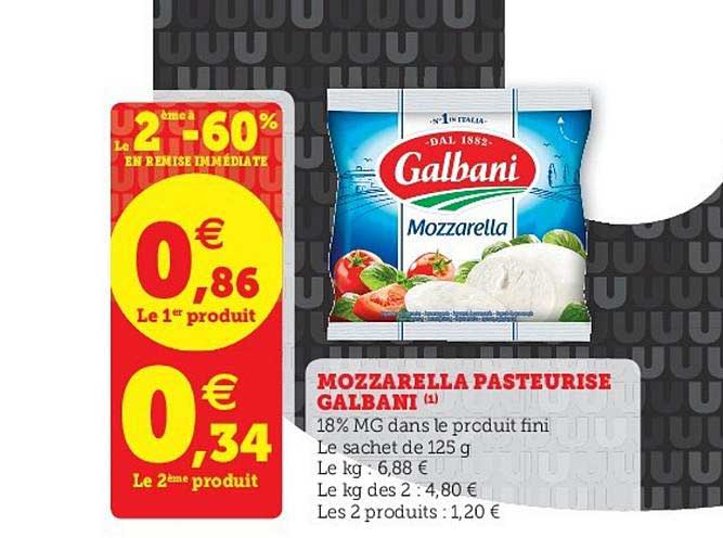 Mozzarella Pasteurisé Galbani Le 2ème En à -60% En Remise Immédiate