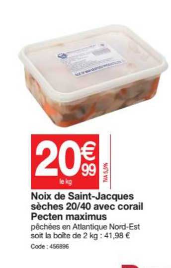 noix de saint jacques sèches 20 40 avec corail pecten maximus