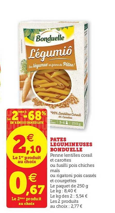 Pâtes Légumineuses Bonduelle Le 2ème En à -68% En Remise Immédiate