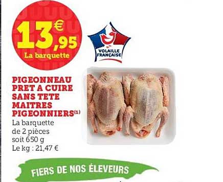 pigeonneau prêt à cuire sans tête maîtres pigeonniers