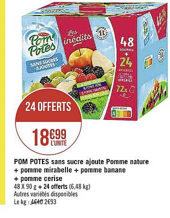 pom potes sans sucre ajouté pomme nature + pomme mirabelle c