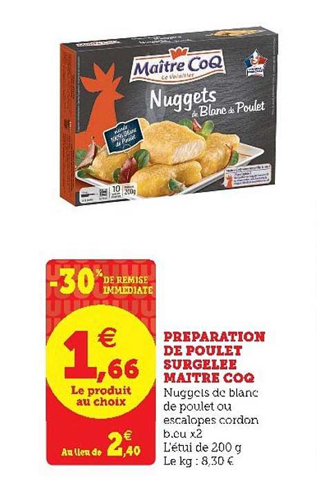 préparation de poulet surgelée maître coq -30% remise immédiate