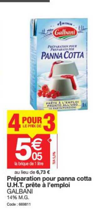 préparation pour panna cotta u.h.t. prête à l'emploi galbani