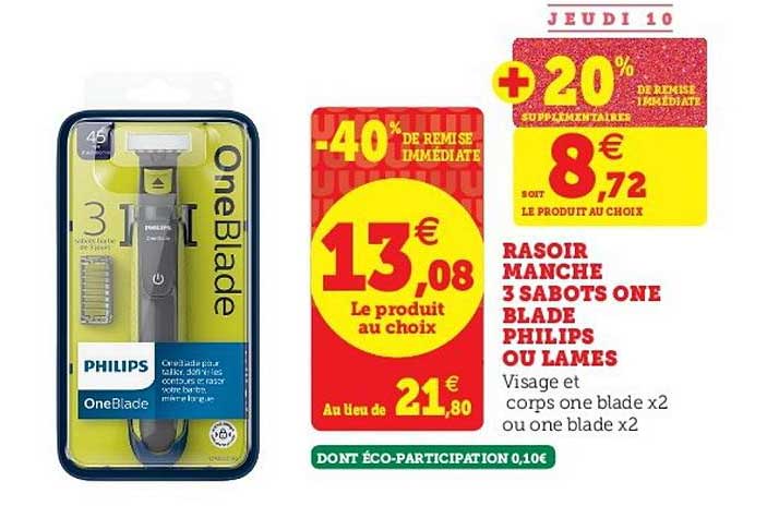 Rasoir Manche 3 Sabots One Blade Philips Ou Lames -40% Remise Immédiate