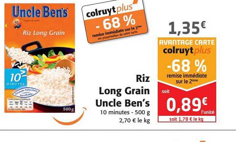 riz long grain  uncle ben's-68% remise immédiate sur le 2ème