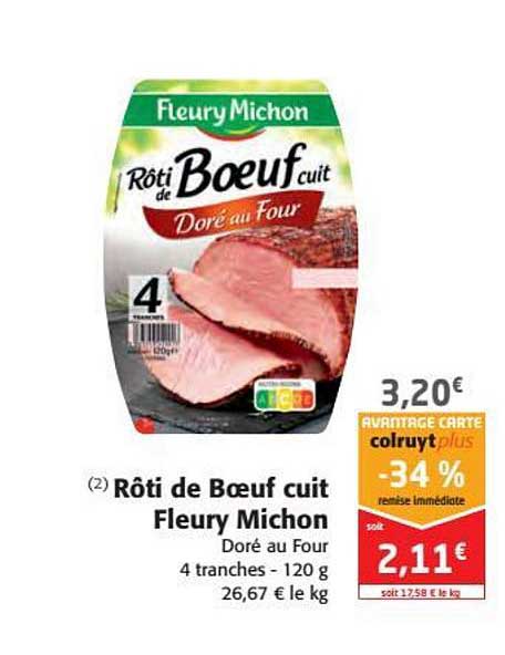 rôti de bœuf cuit fleury michon -34% remise immédiate