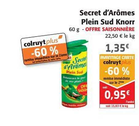 secret d'arômes plein sud knorr -60% remise immédiate sur le 2ème