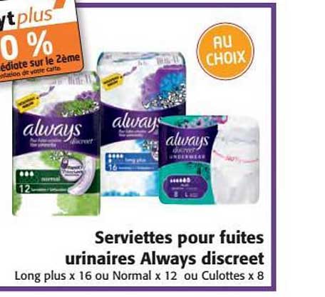 serviettes pour fuites urinaires always discreet