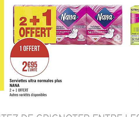 serviettes ultra normales plus nana 2+1 offert