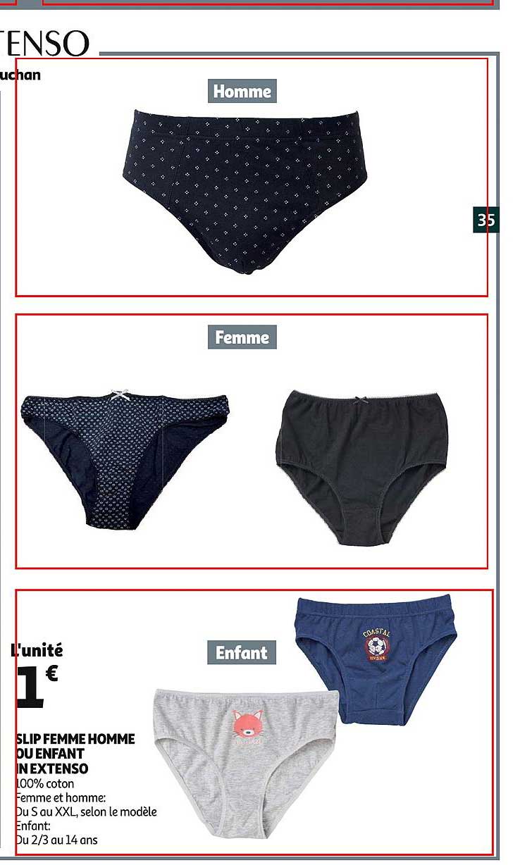 slip femme homme ou enfant in extenso