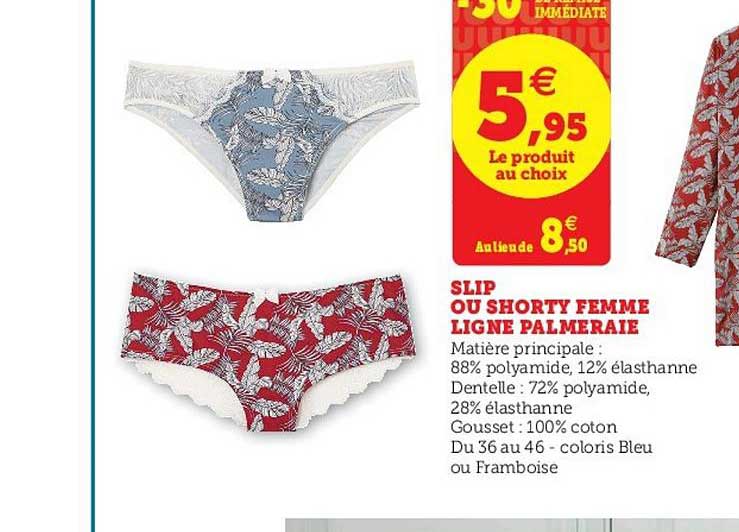 slip ou shorty femme ligne palmeraie -30% remise immédiate