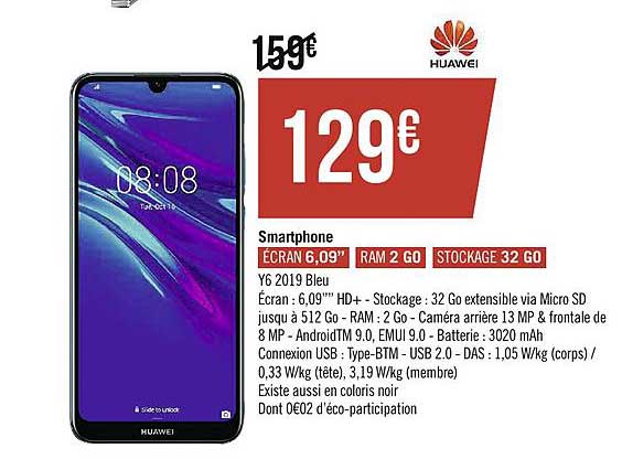smartphone y6 2019 bleu huawei