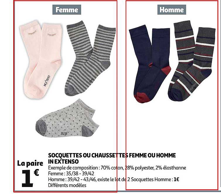 socquettes ou chaussettes femme ou homme in extenso