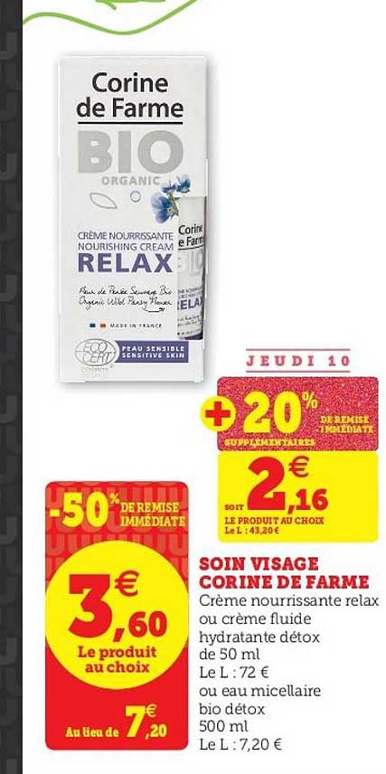 soin visage corine de farme -50% remise immédiate