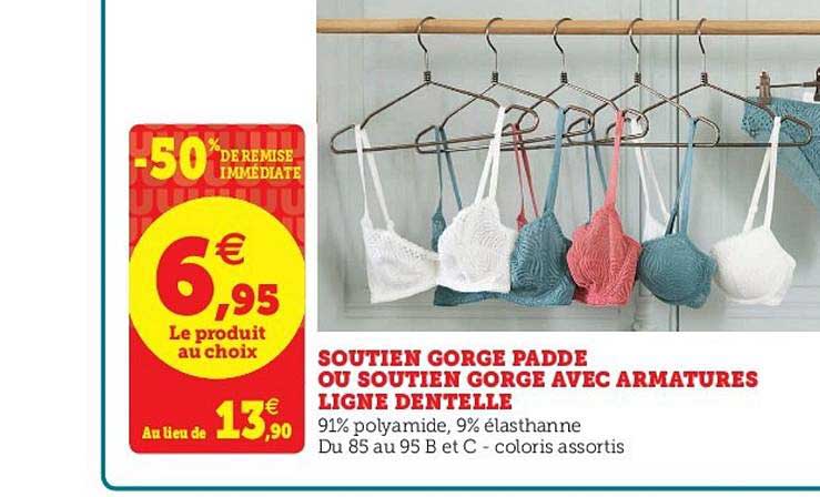 soutien gorge padde ou soutien gorge avec armatures ligne dentelle -50% remise immédiate