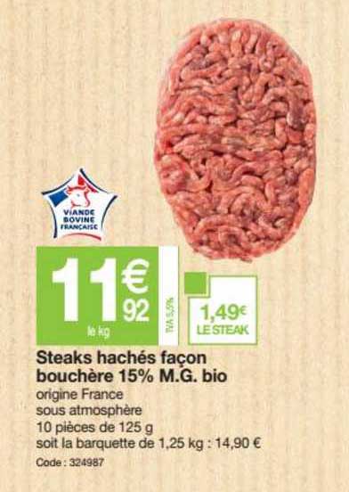 steaks hachés façon bouchère 15% m.g. bio