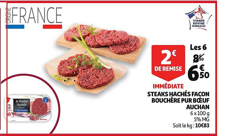 steaks hachés façon bouchère pur boeuf auchan