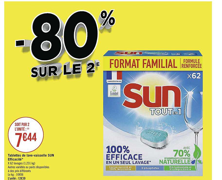 tablettes de lave vaisselle sun -80% sur le 2e